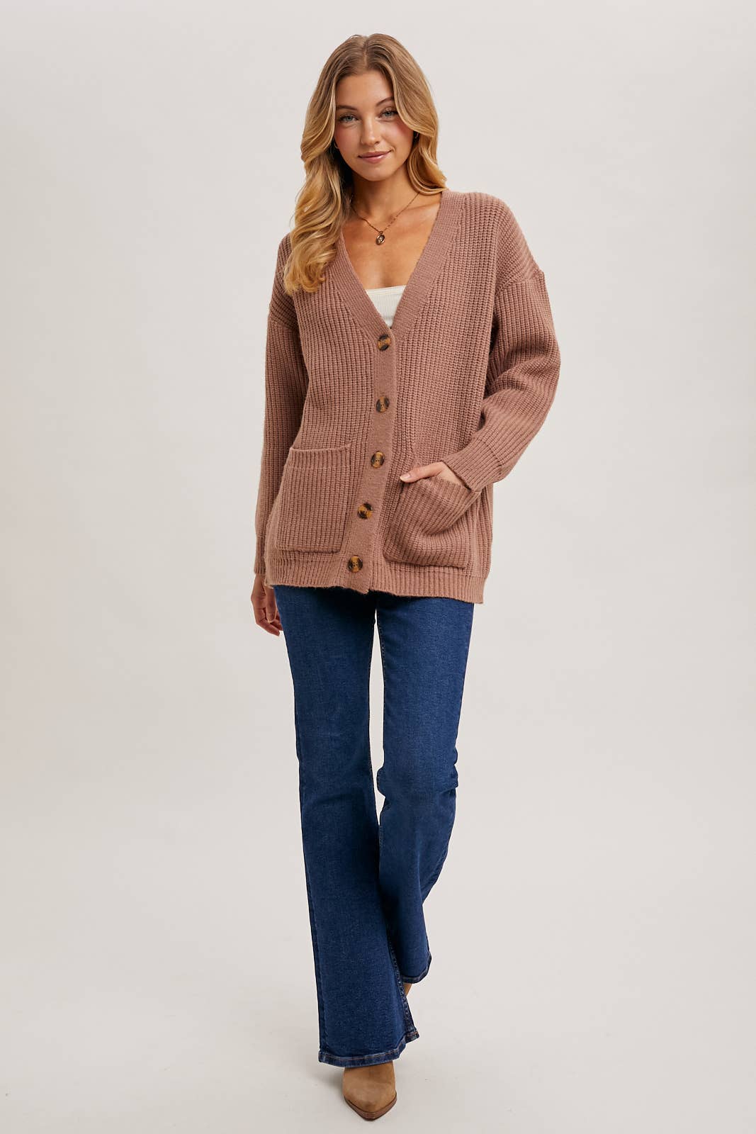 BUTTON DOWN RIBBED KNIT SWEATER CARDIGAN