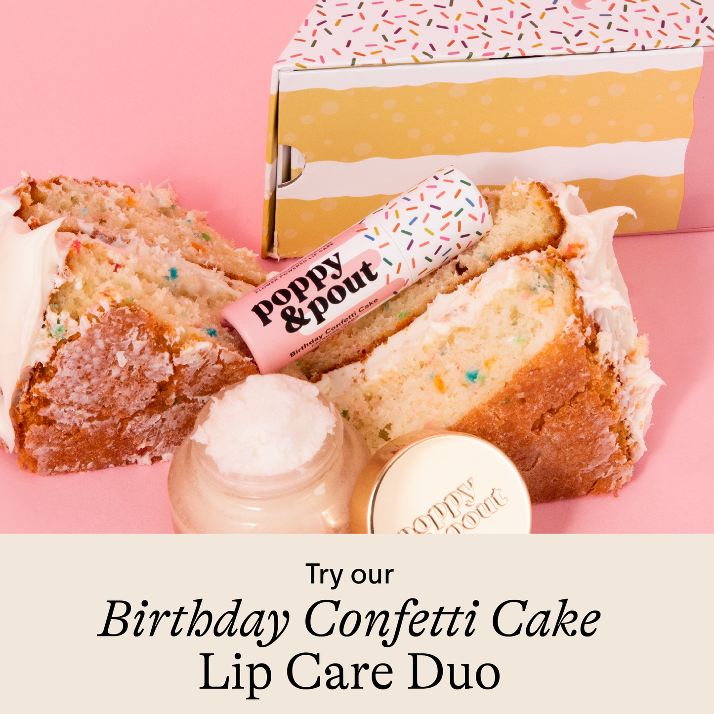 Poppy and Pout Lip Balm Birthday Confetti Cake