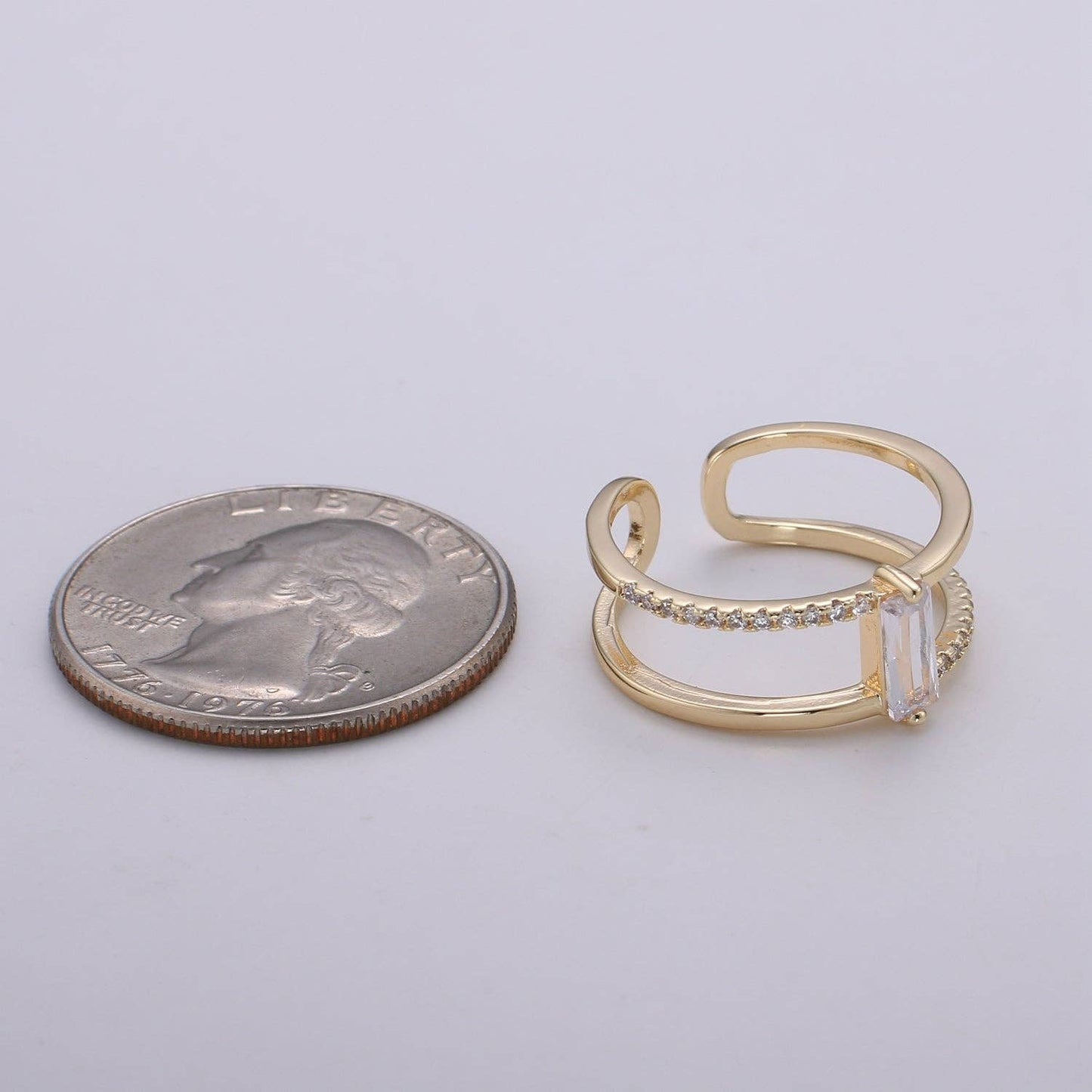 Gold Filled Double Band Baguette Micro Paved CZ Ring Y313