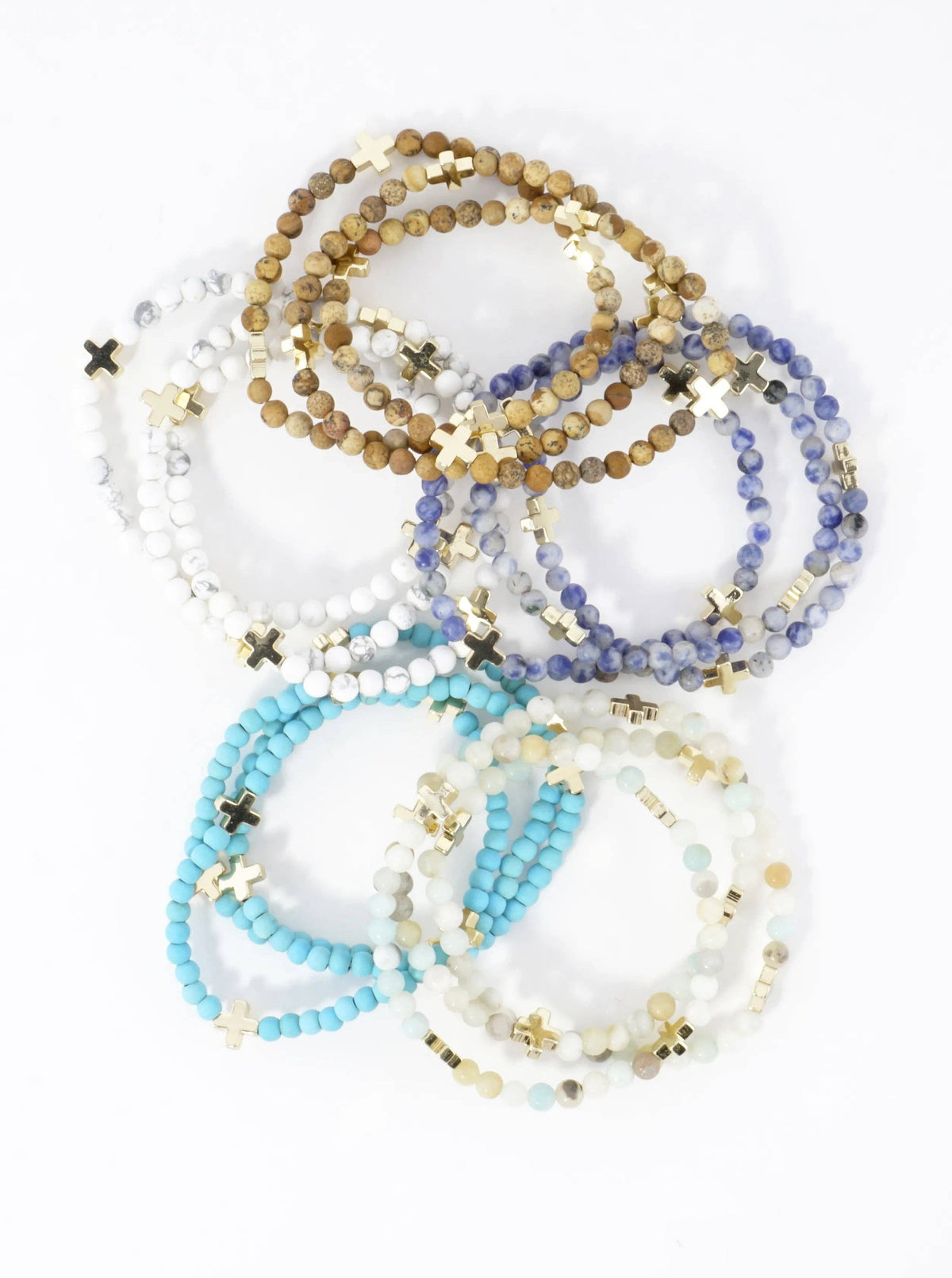 3PC-Set Genuine Stone Cross Stretch Bracelets