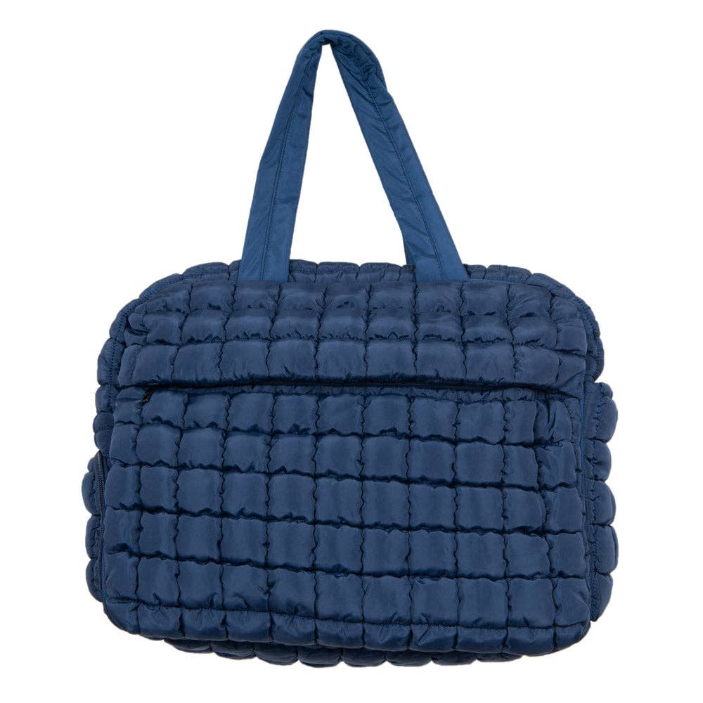 Navy Quilted Weekend Duffel Bag