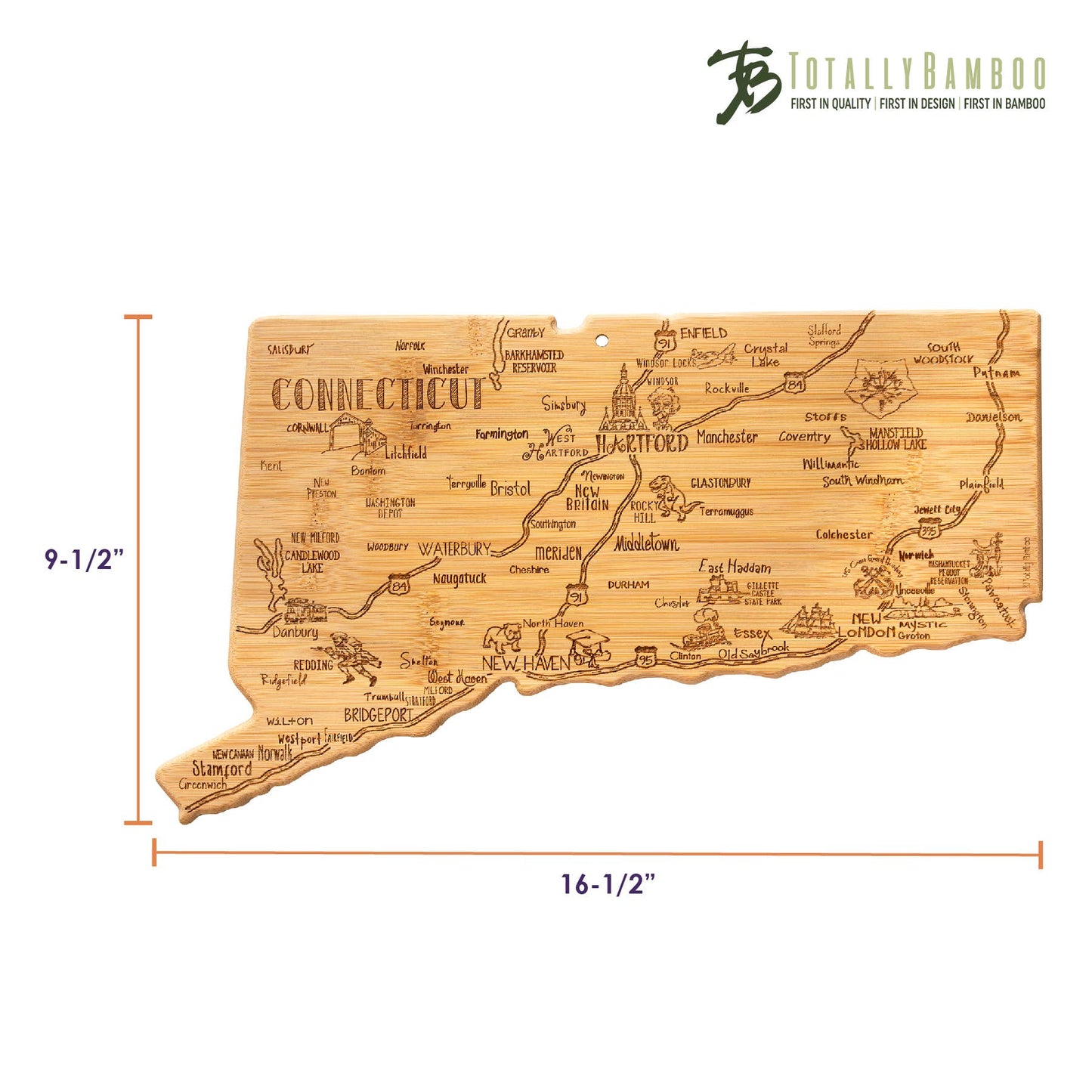 Destination Connecticut Cutting Board with Engraved Artwork