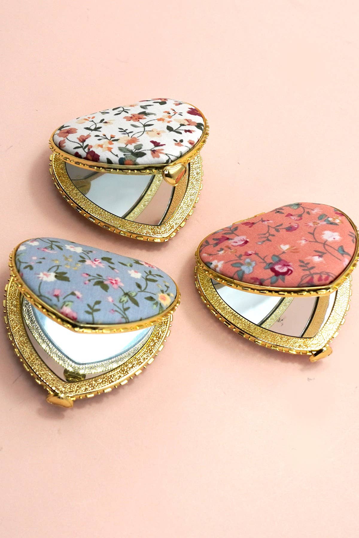 TRAVEL POCKET COMPACT HANDHELD FLORAL MIRROR