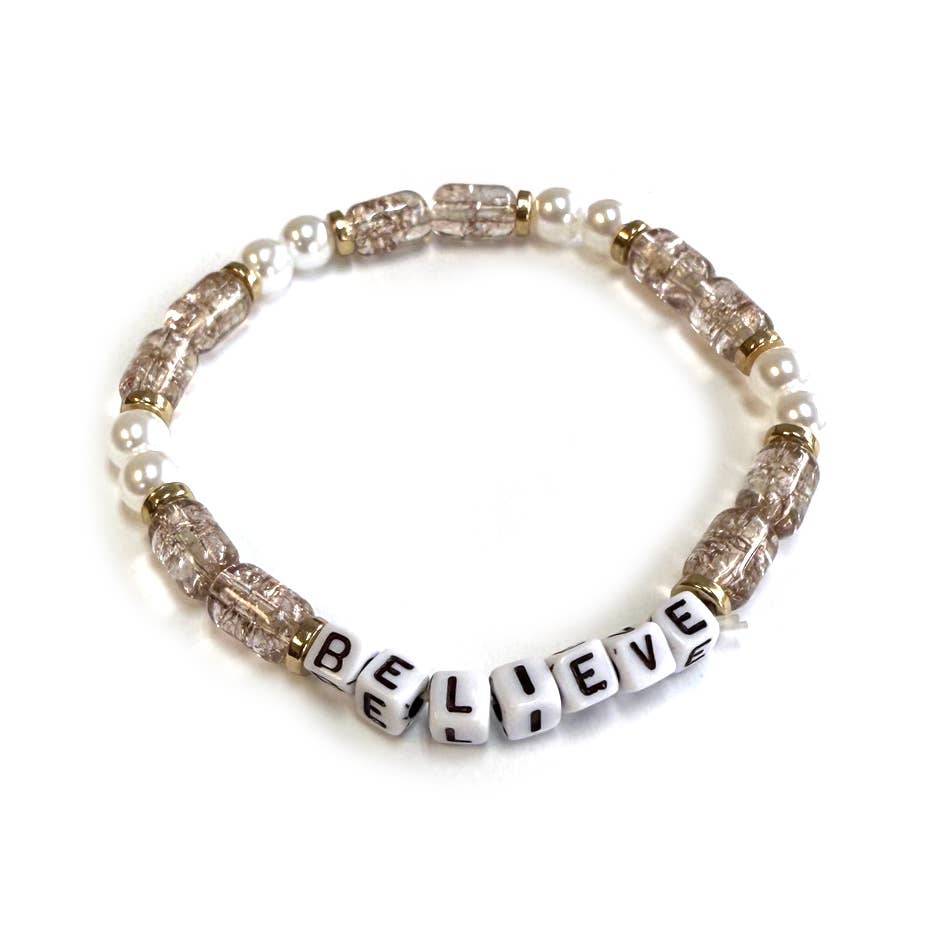 Believe Stackable Pearl & Glass Beaded Stretch Bracelet