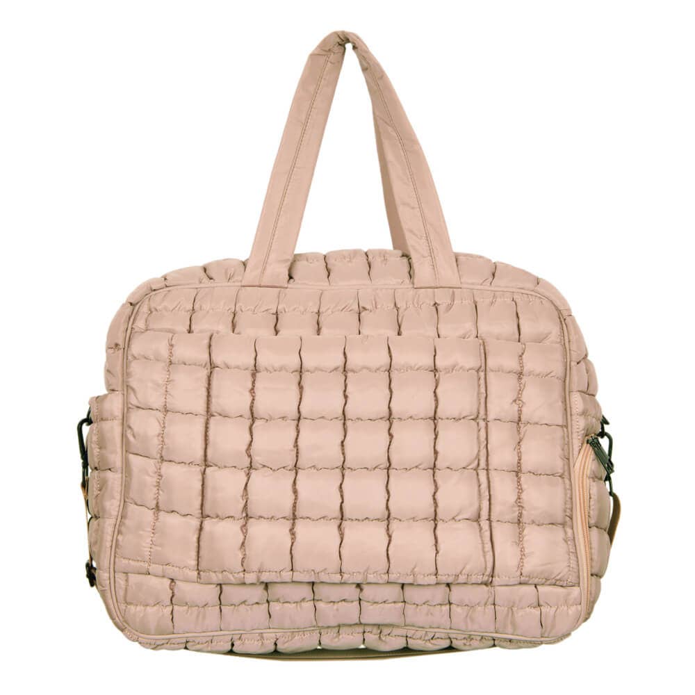 Tan Quilted Duffel Weekender Bag