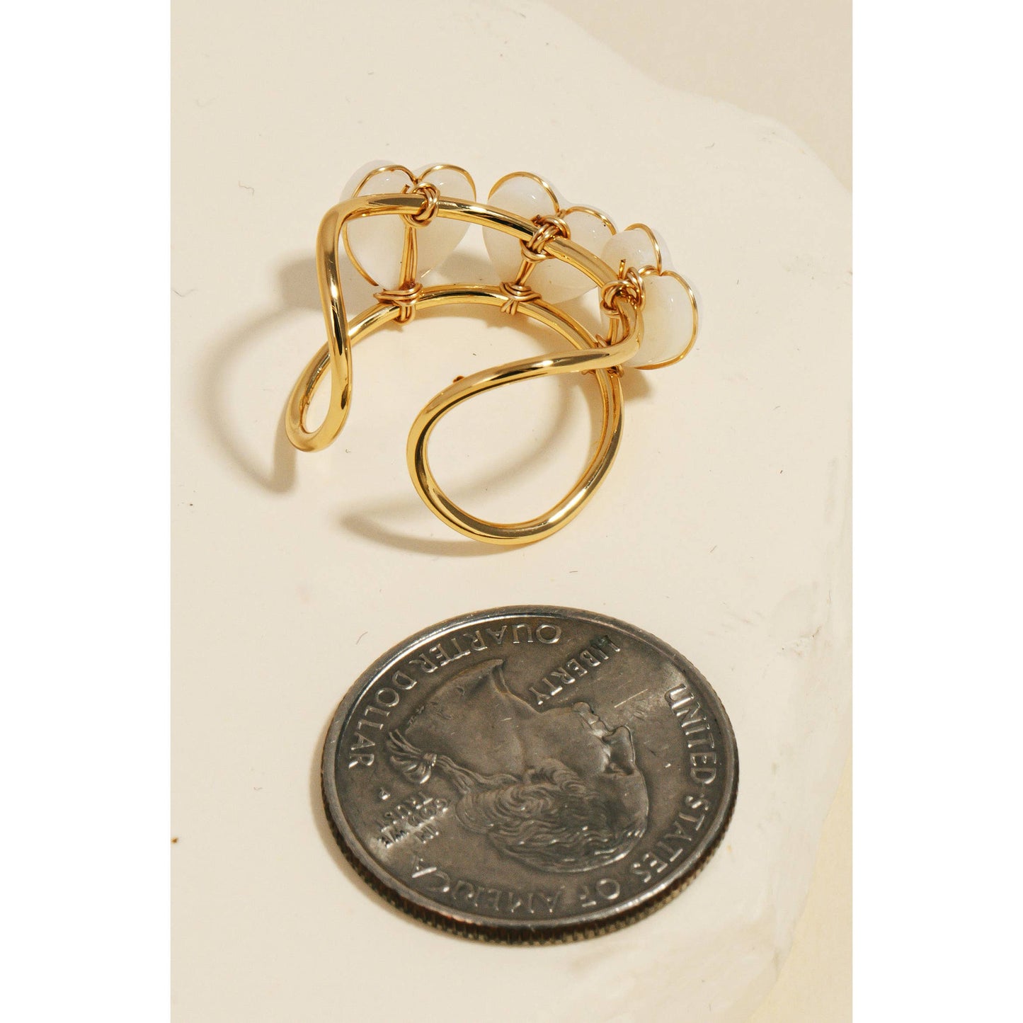 Triple Pearl Hearts Open Ring