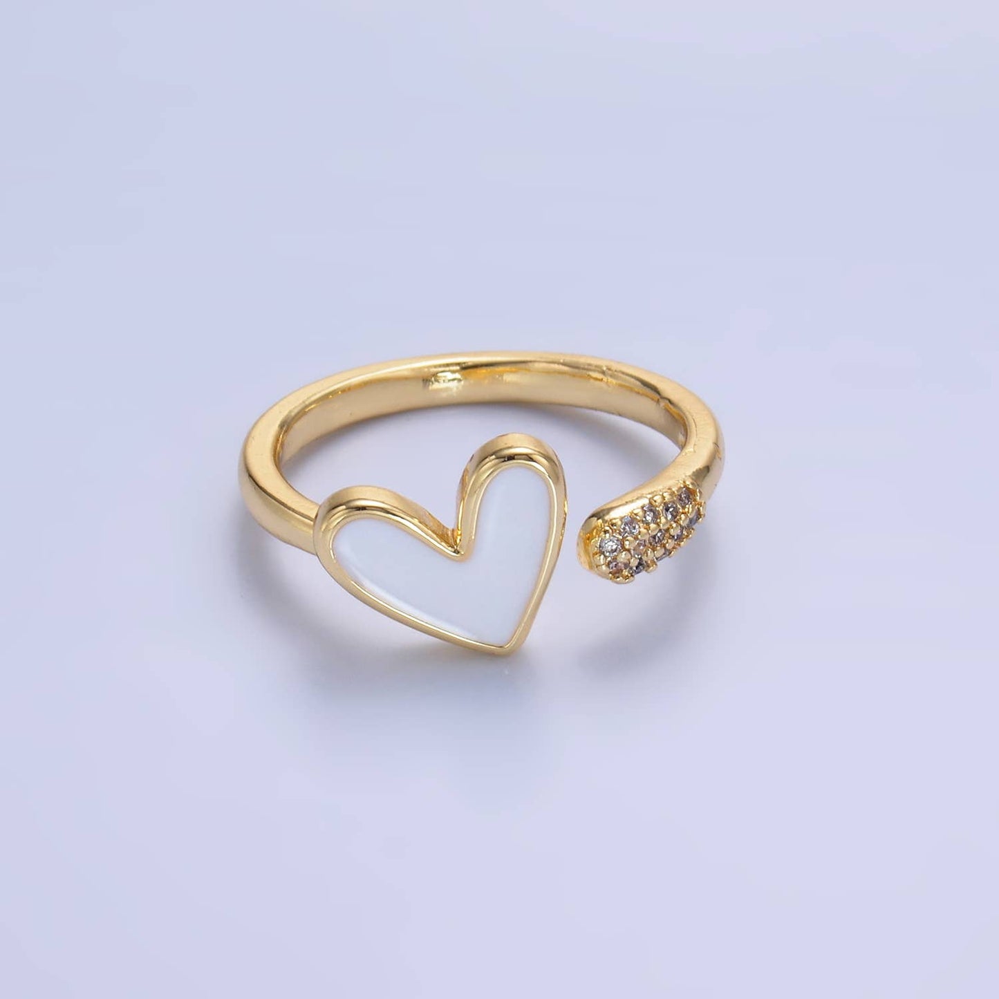 Dainty White Gold Heart Ring Adjustable Ring