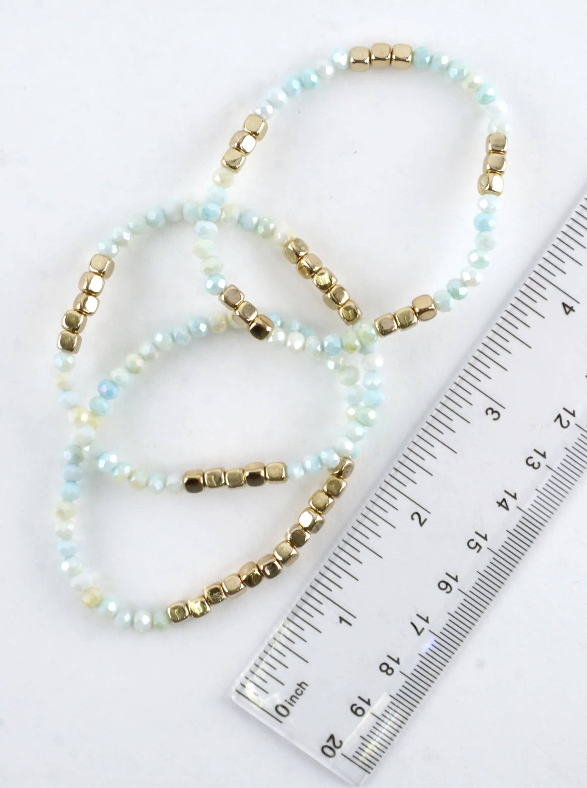 3PC-Set Square Metallic Glass Beads Bracelets