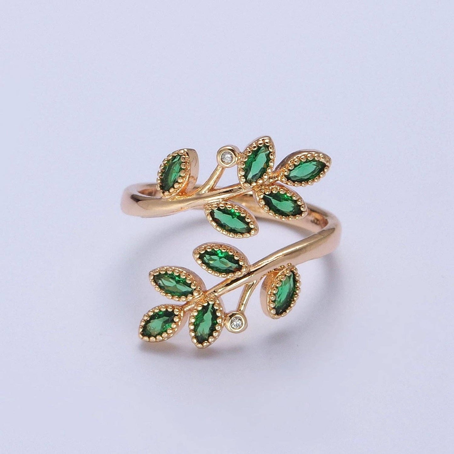 Gold Olive Leaf Ring Green