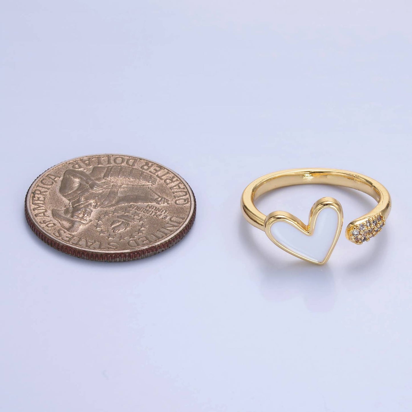 Dainty White Gold Heart Ring Adjustable Ring