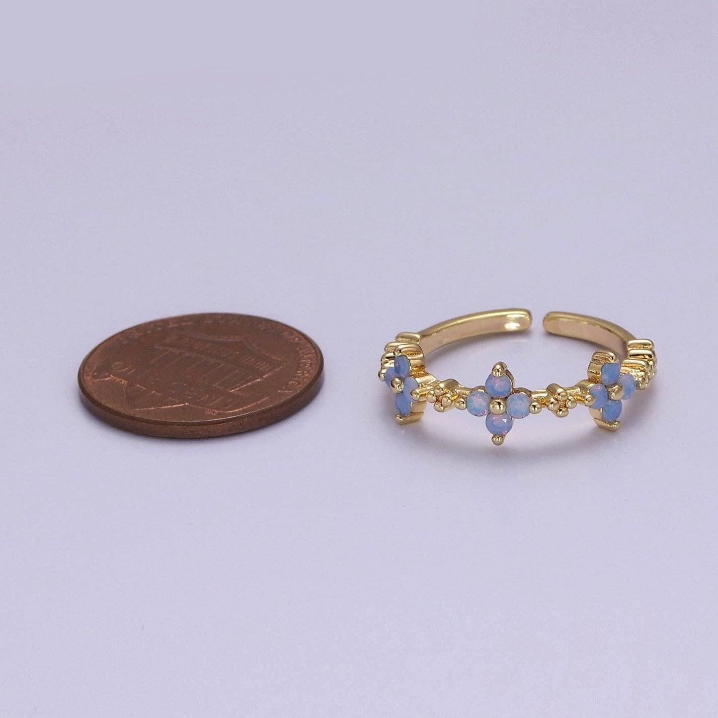 Dainty Blue Opal Flower Ring