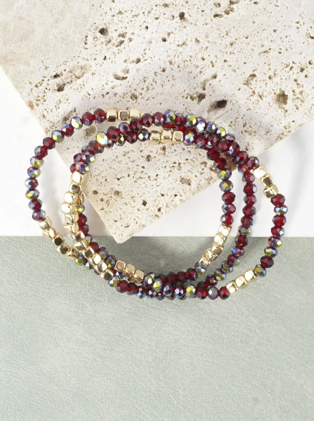 3PC-Set Square Metallic Glass Beads Bracelets