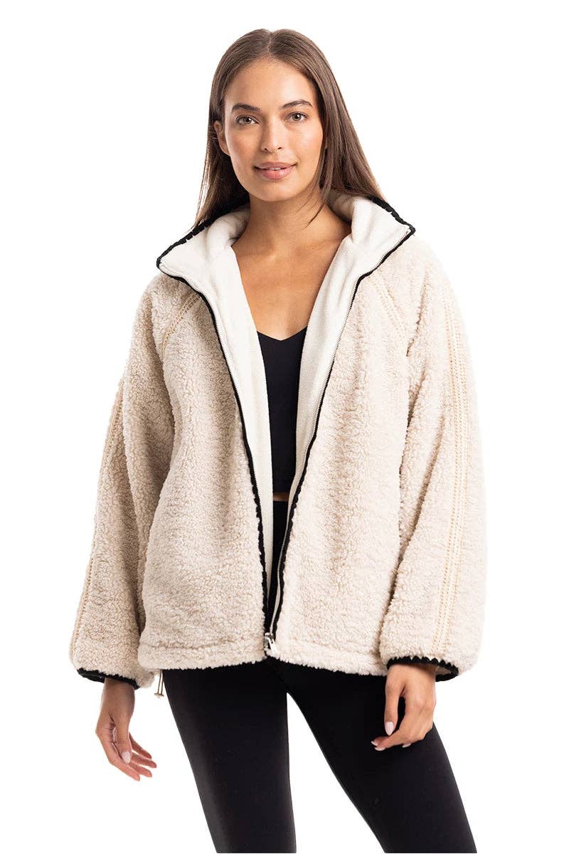 Cream Sherpa Lace Trim Women's Jacket