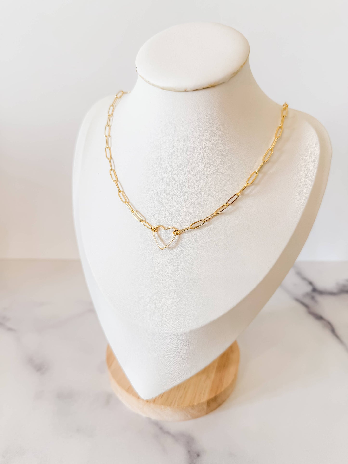 Paperclip necklace with open heart charm|18k gld plated