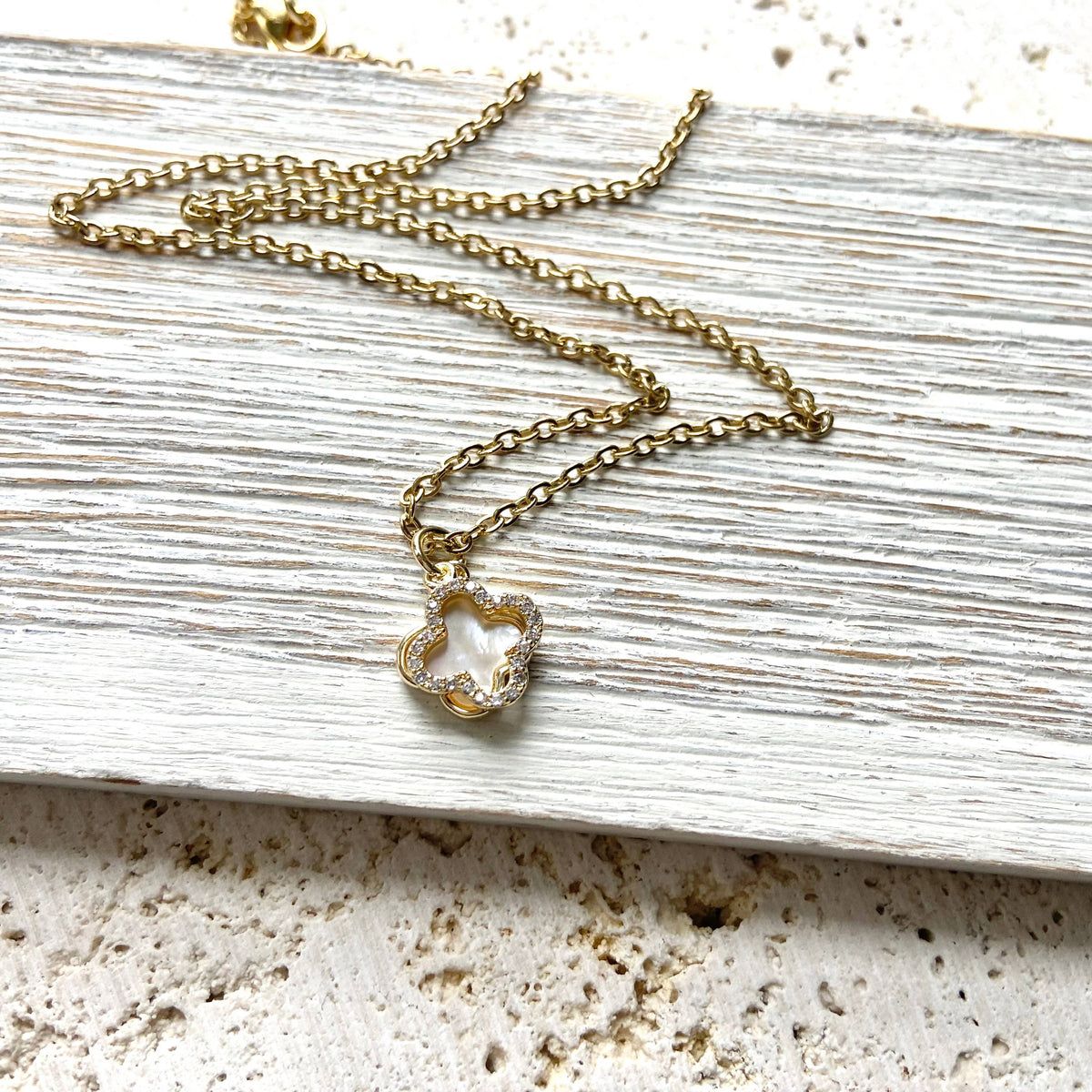 Clover charm necklace charm with motion shell crystal