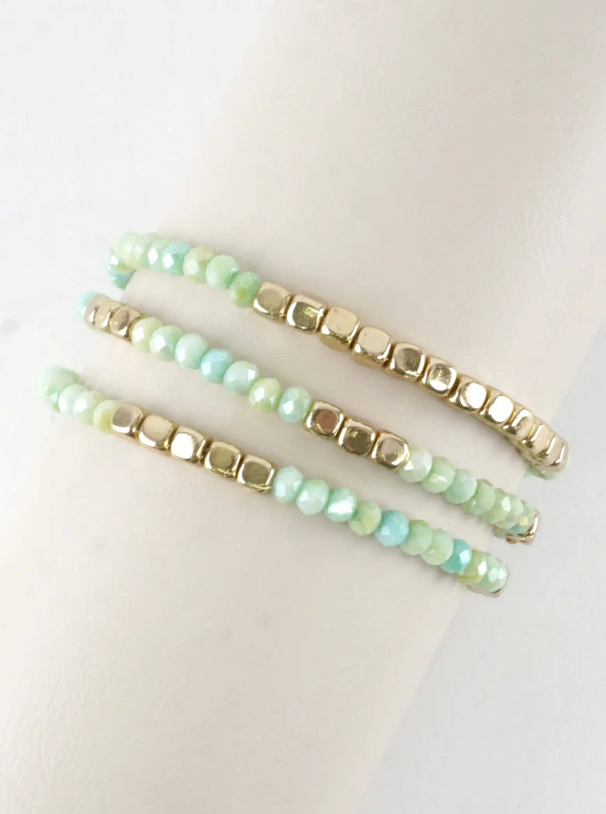 3PC-Set Square Metallic Glass Beads Bracelets
