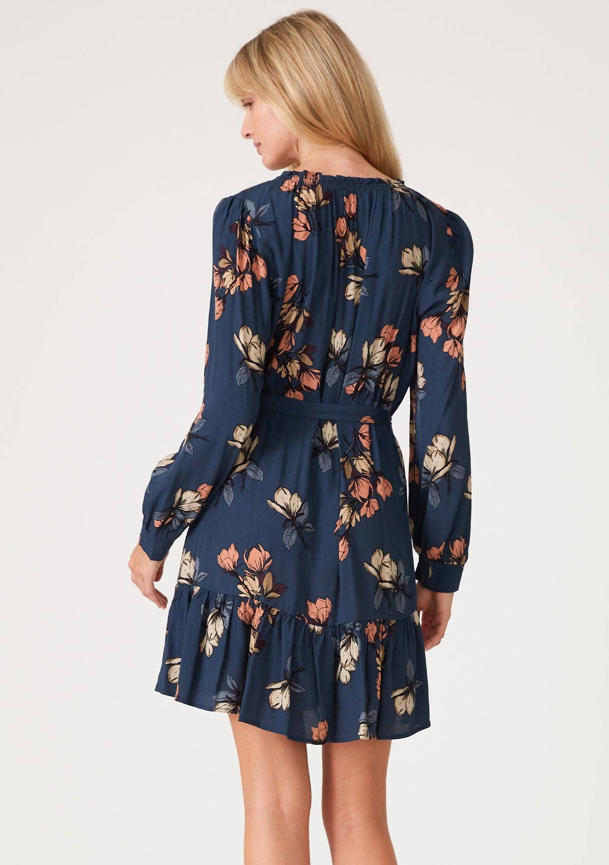 Floral Long Sleeve Belted Mini Dress