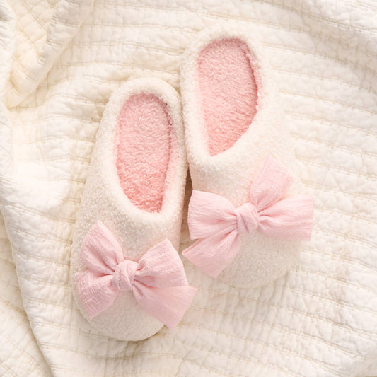 Fuzzy Slippers Bow Blush