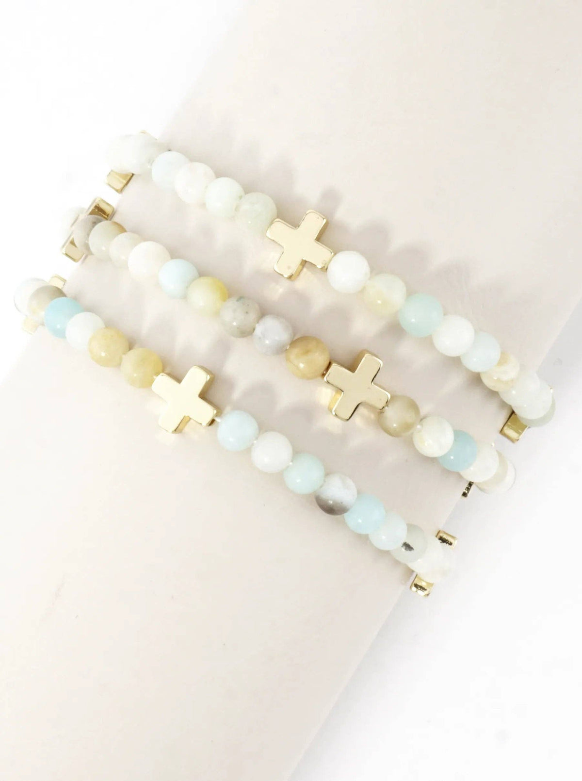 3PC-Set Genuine Stone Cross Stretch Bracelets