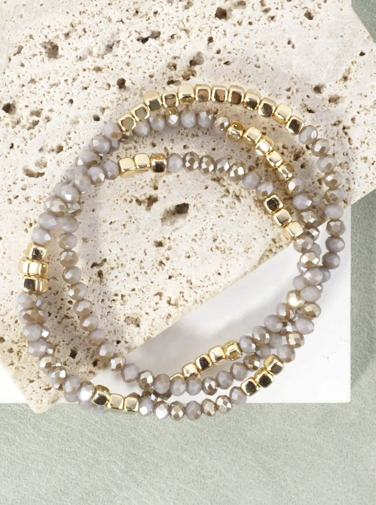 3PC-Set Square Metallic Glass Beads Bracelets