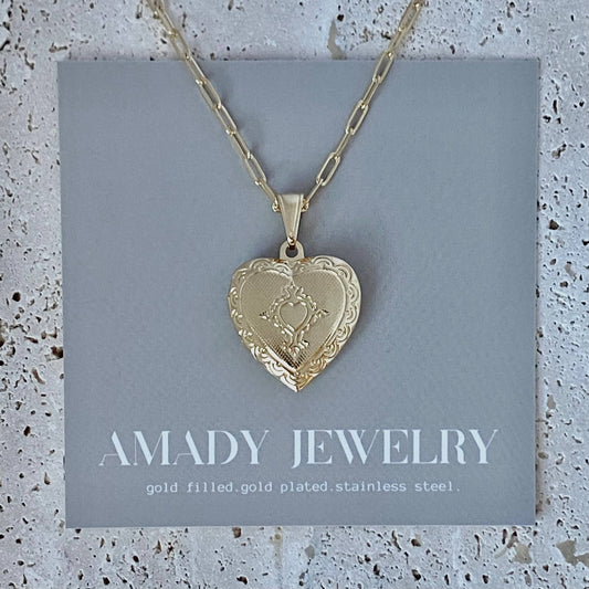 Etched Gold Heart Locket