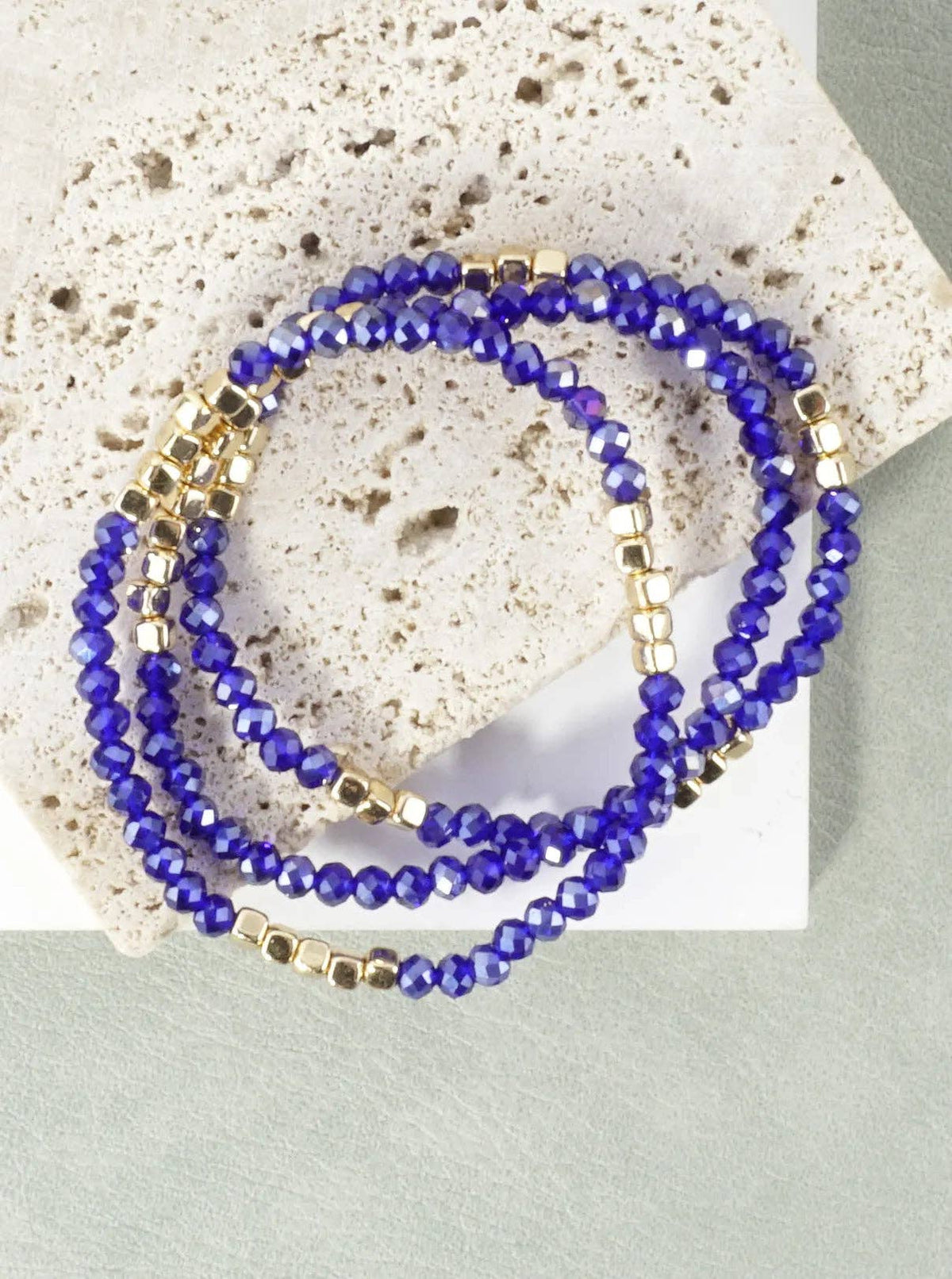 3PC-Set Square Metallic Glass Beads Bracelets