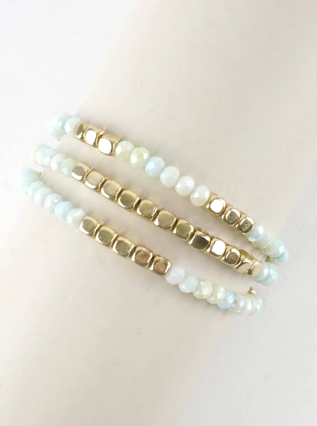 3PC-Set Square Metallic Glass Beads Bracelets
