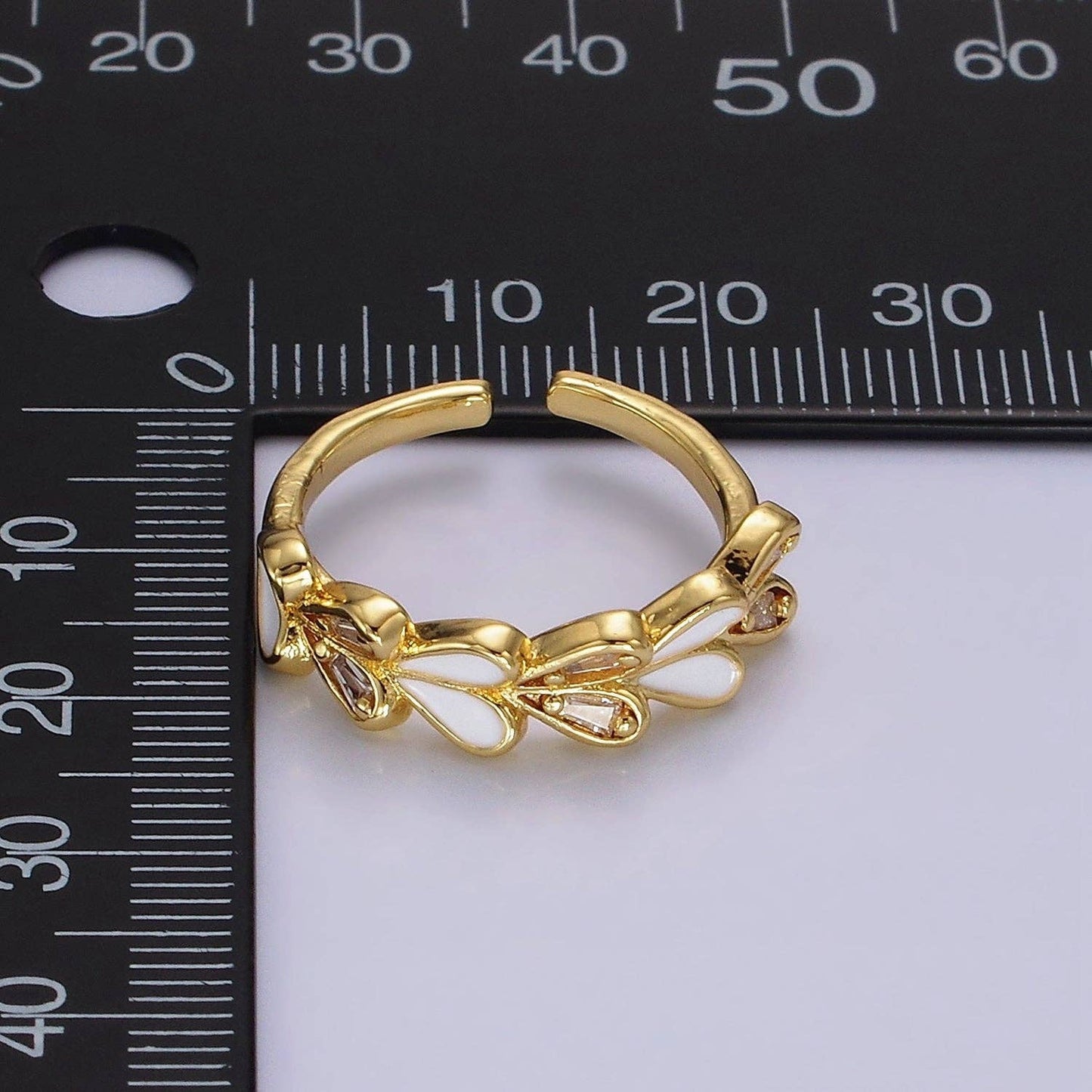 14K Gold Filled White Enamel Heart Lined Ring