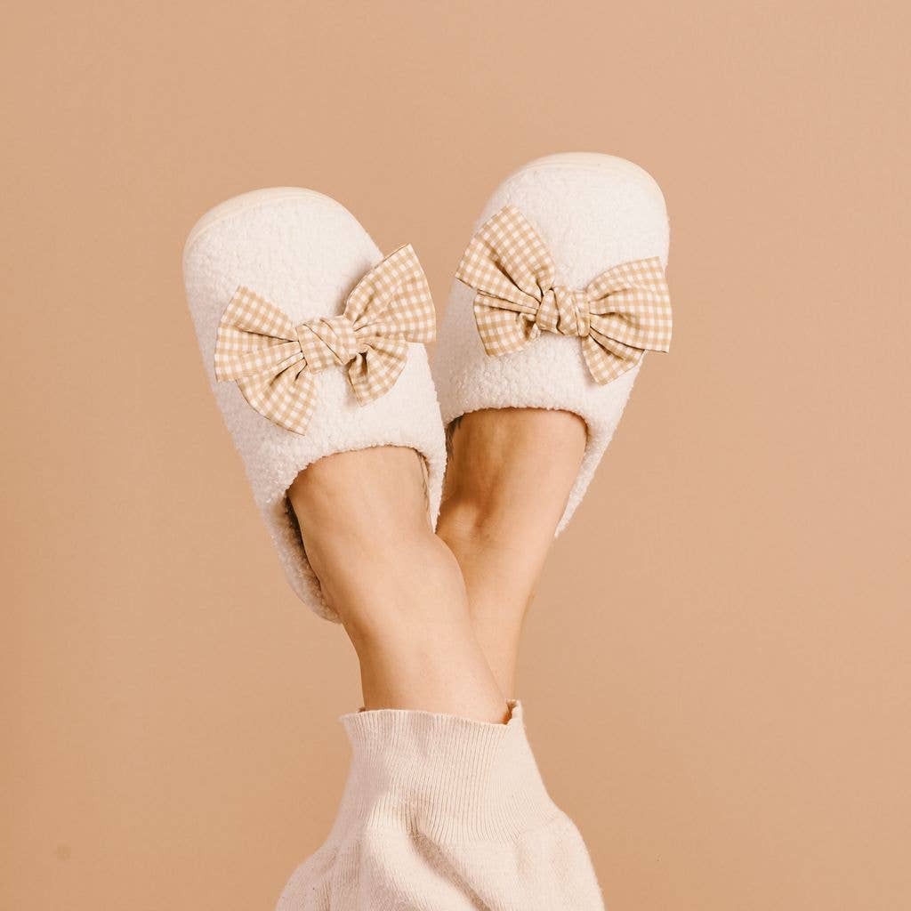 Fuzzy Slippers-Betty Bow Maple Gingham