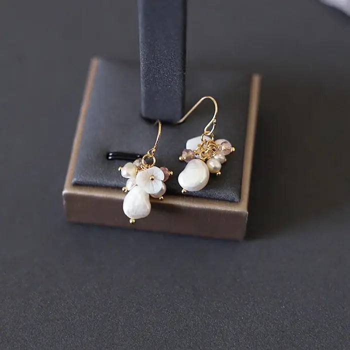 18K Gold Plated Flora Mother of Pearl Freshwater Earrings