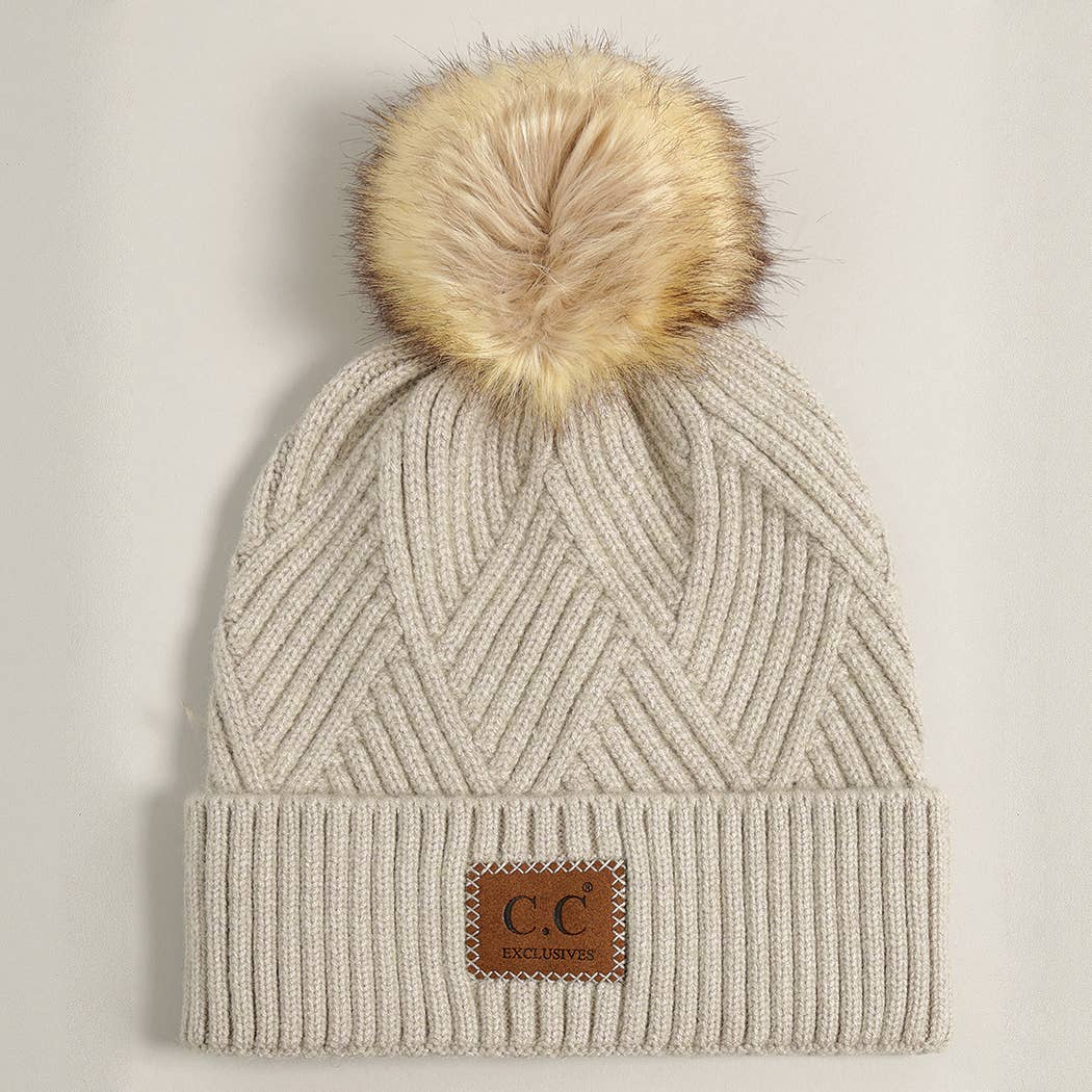 Heather Cuff Beanie with Pom-Pom