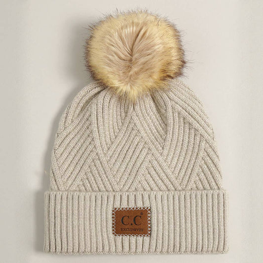 Heather Cuff Beanie with Pom-Pom