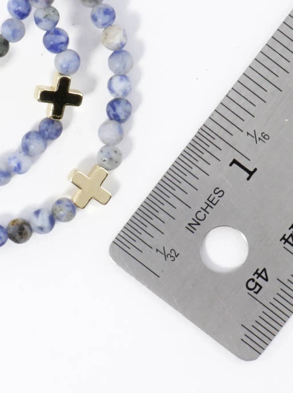 3PC-Set Genuine Stone Cross Stretch Bracelets