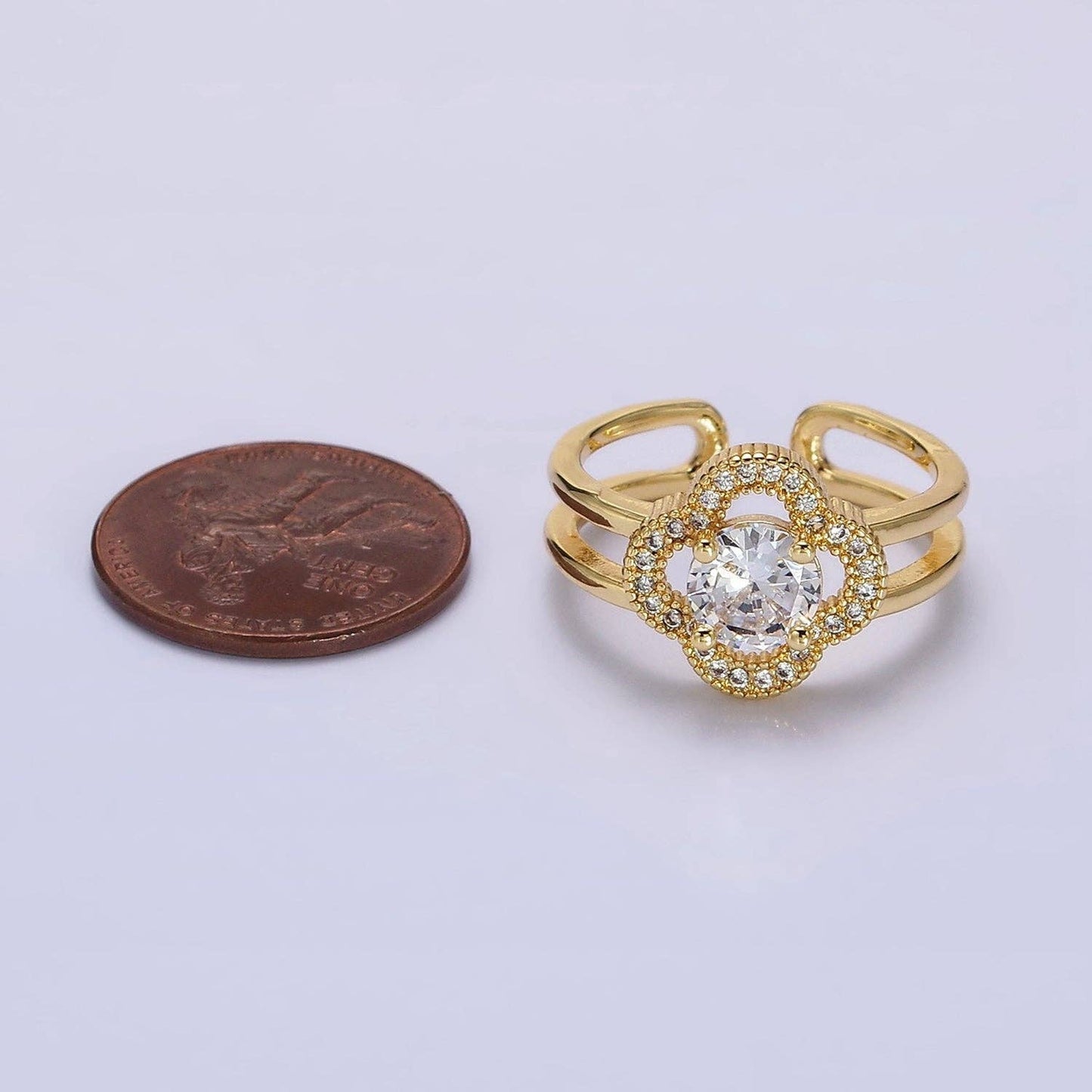 14K Gold Filled Quatrefoil Clover Double Band Ring