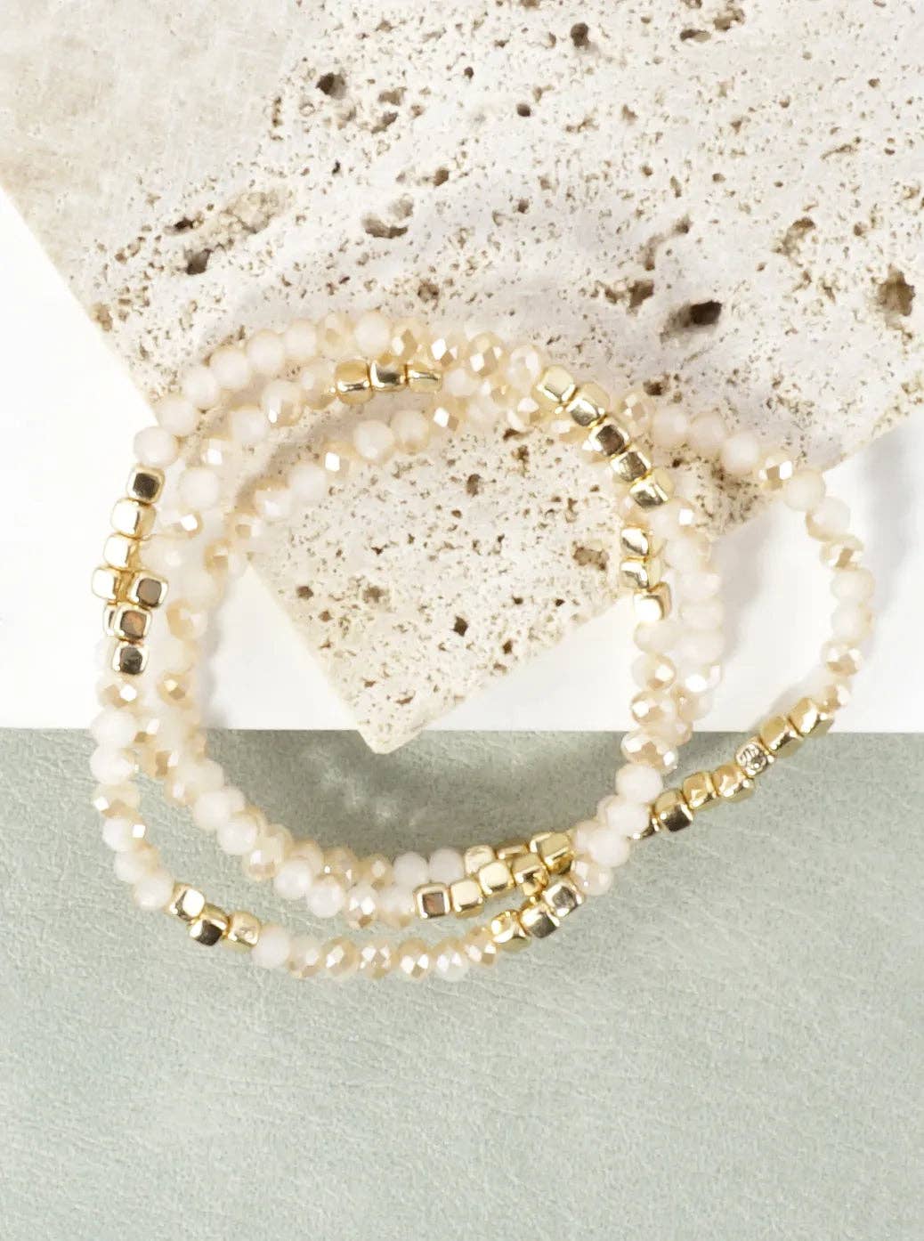 3PC-Set Square Metallic Glass Beads Bracelets