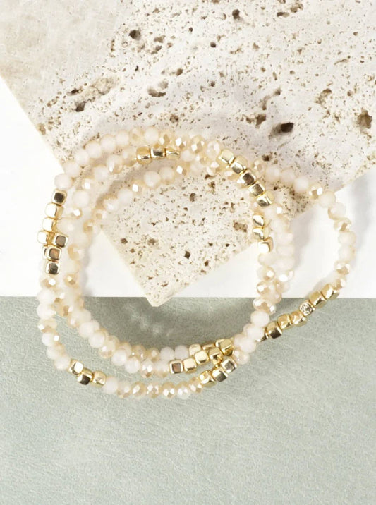 3PC-Set Square Metallic Glass Beads Bracelets