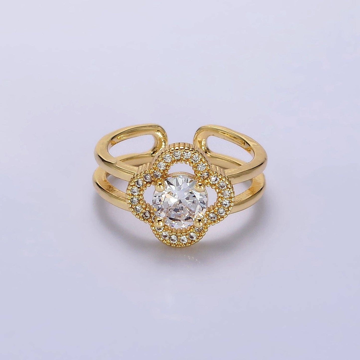 14K Gold Filled Quatrefoil Clover Double Band Ring