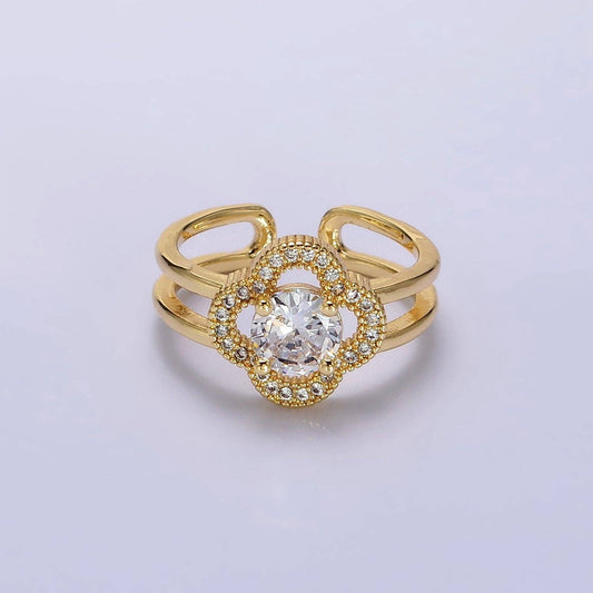 14K Gold Filled Quatrefoil Clover Double Band Ring