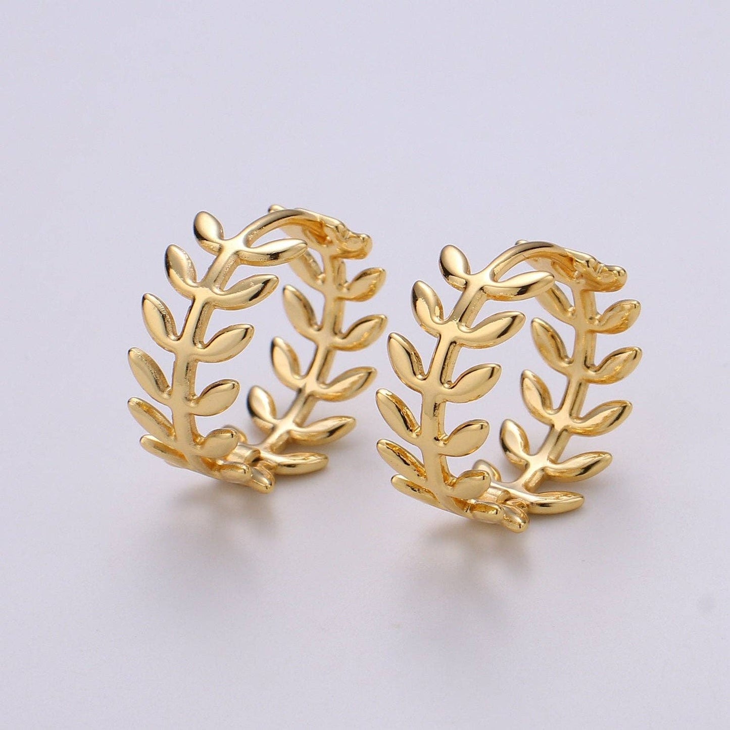Dainty 24k Gold Filled Leaf Hoop Earrings
