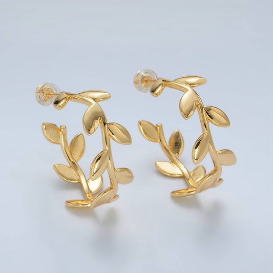 24K Gold Filled Nature Leaf Hoop Earring