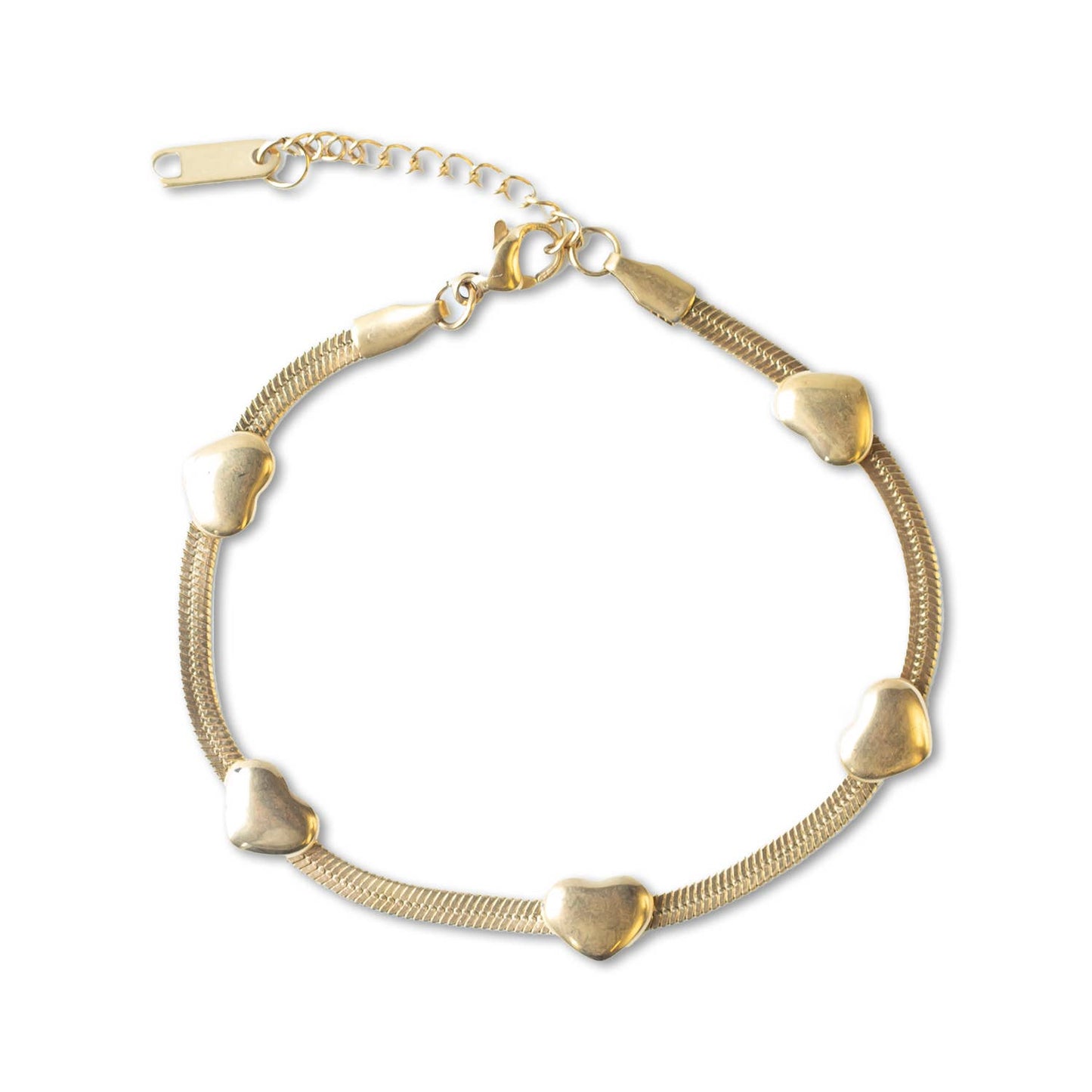 Gold Chain Bracelet-Herringbone Heart