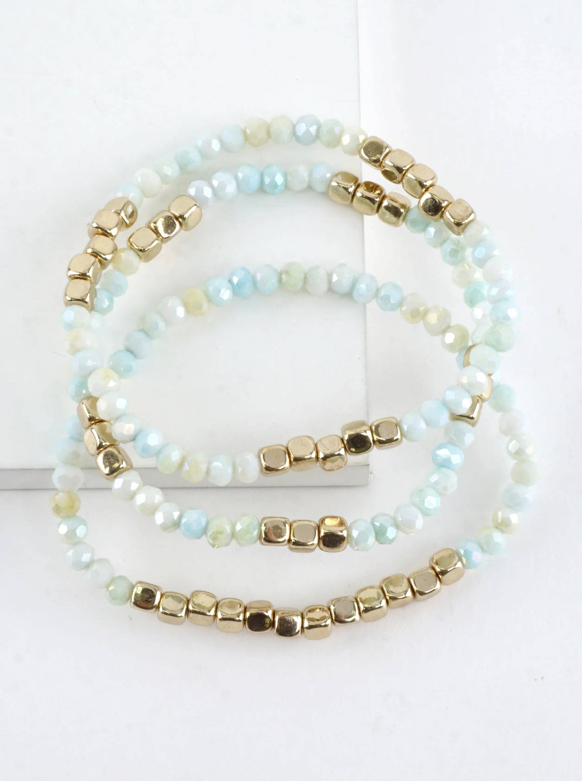 3PC-Set Square Metallic Glass Beads Bracelets