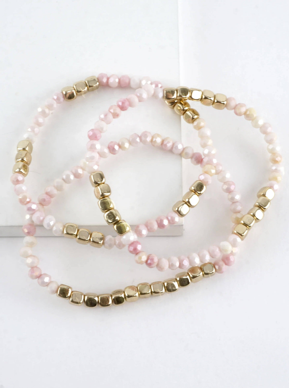3PC-Set Square Metallic Glass Beads Bracelets