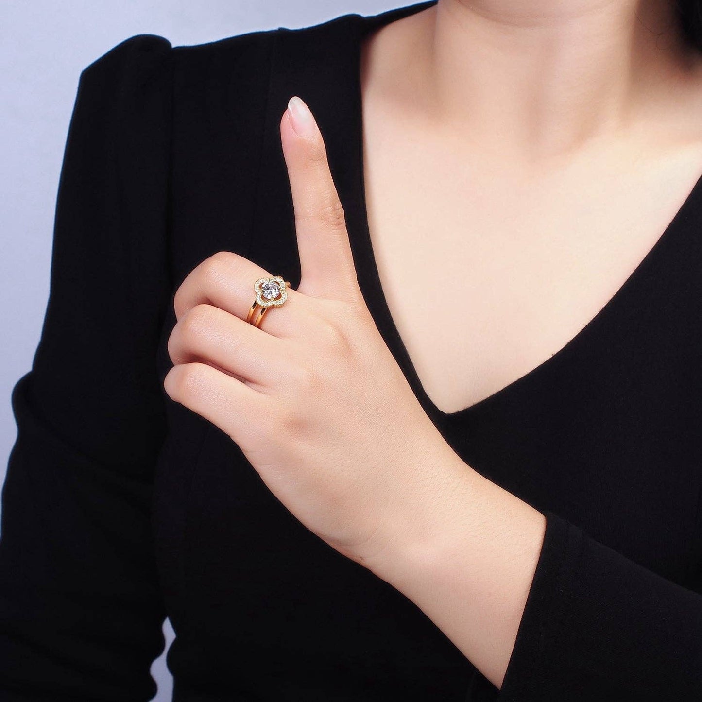 14K Gold Filled Quatrefoil Clover Double Band Ring