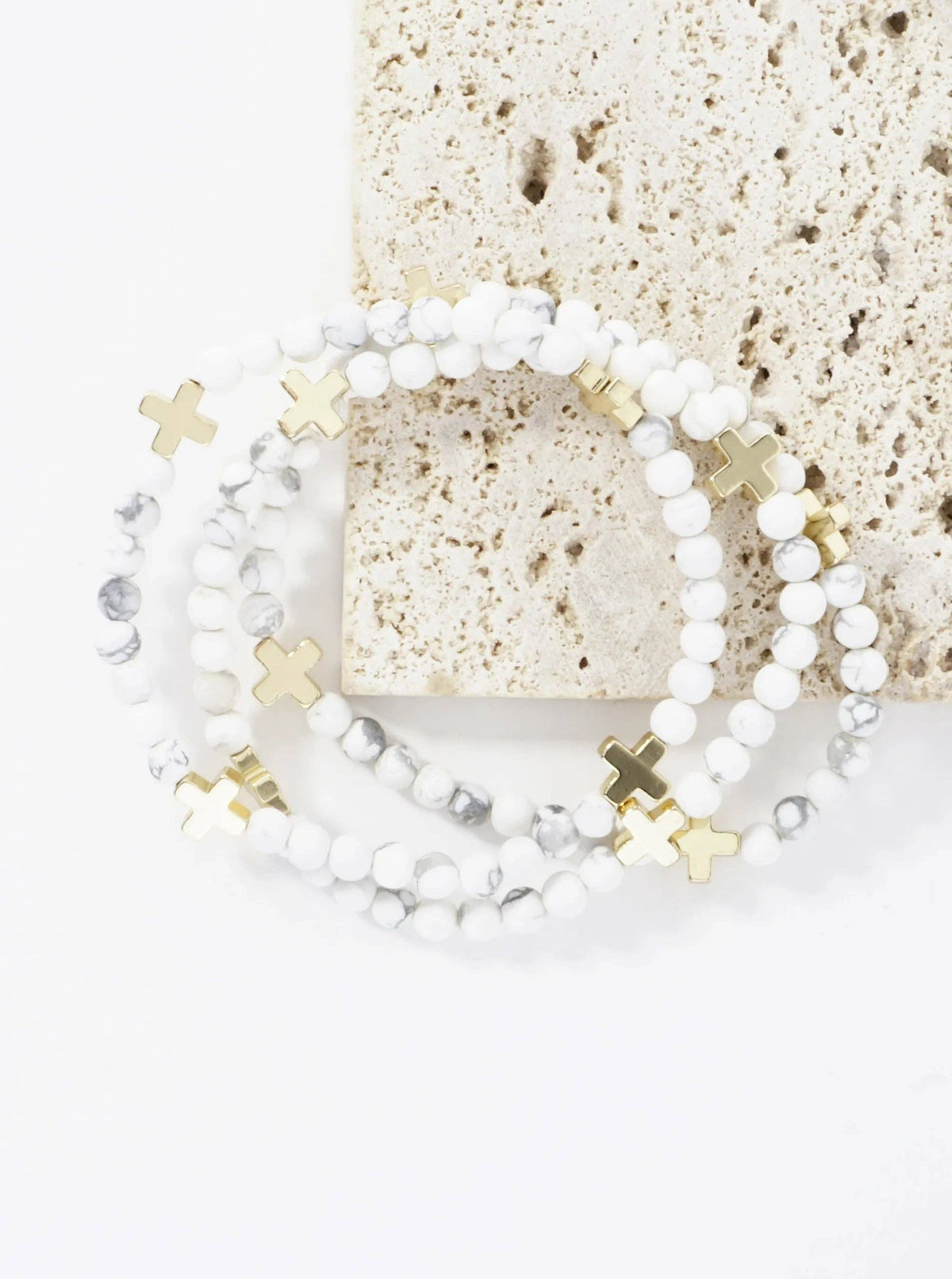 3PC-Set Genuine Stone Cross Stretch Bracelets