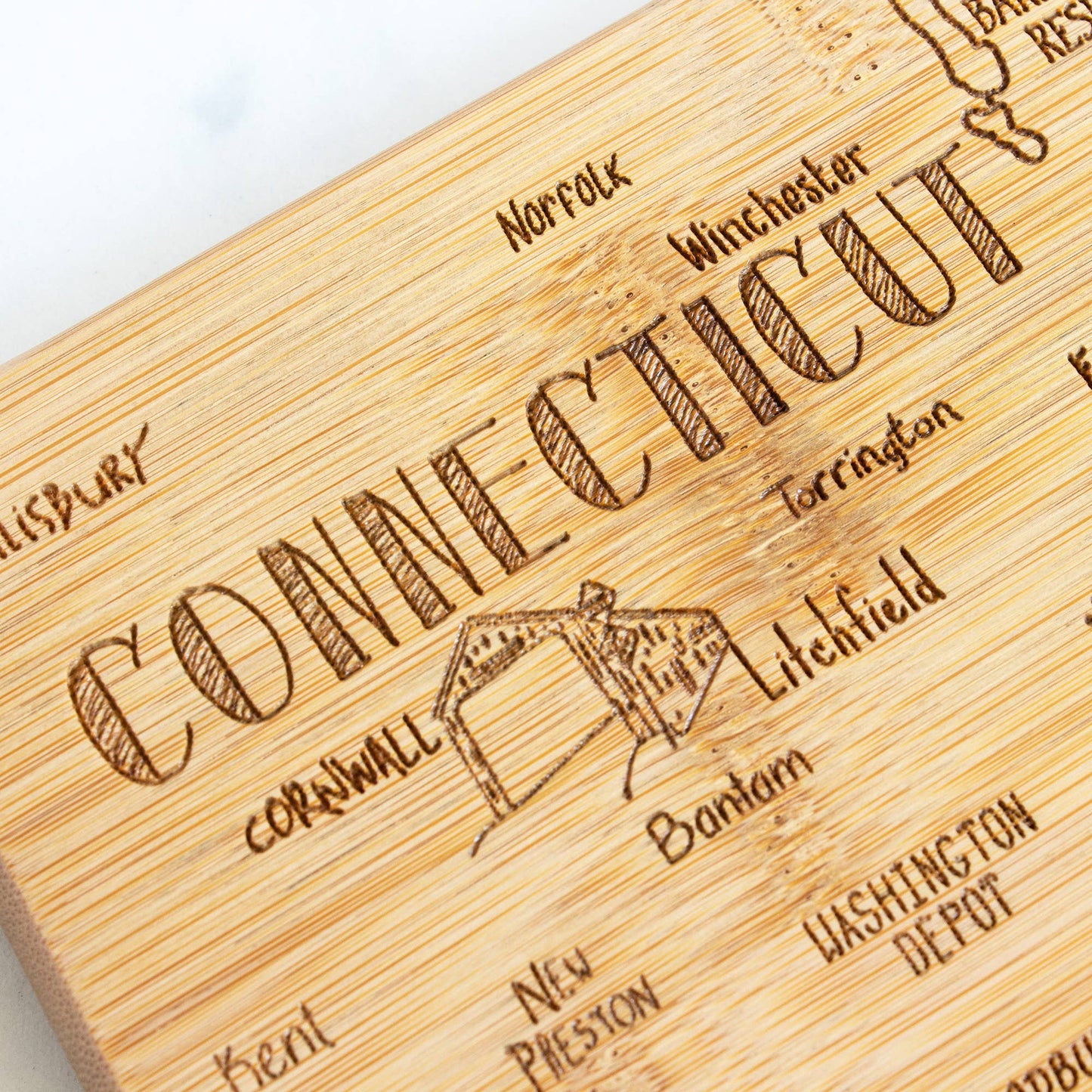 Destination Connecticut Cutting Board with Engraved Artwork