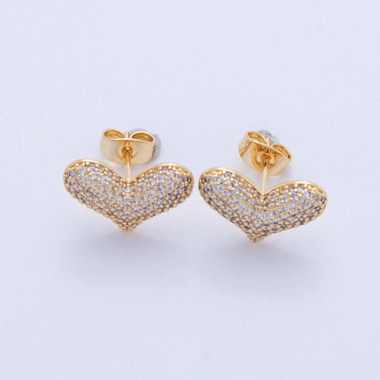 18K Gold Filled Micro Paved CZ Heart Stud Earrings