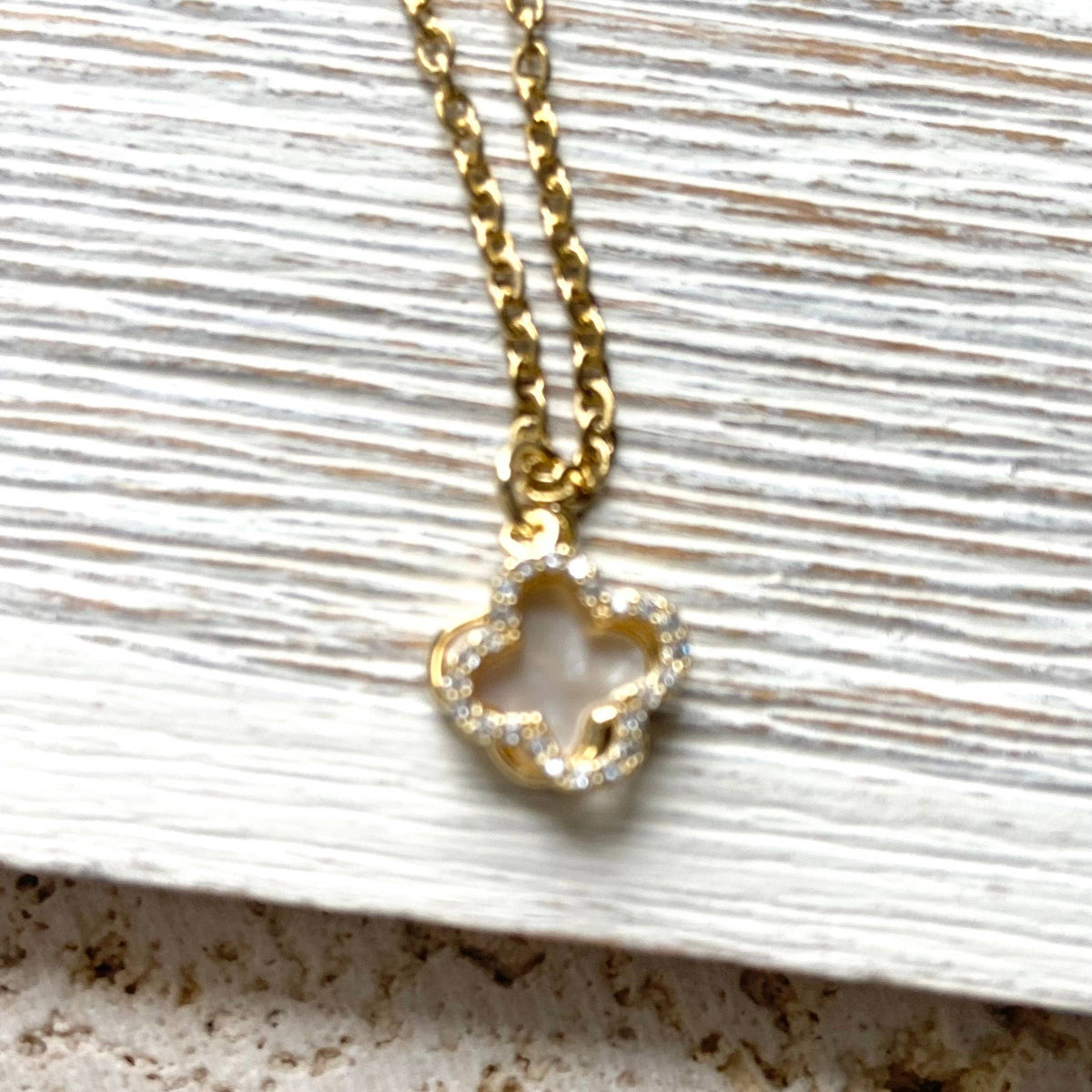Clover charm necklace charm with motion shell crystal