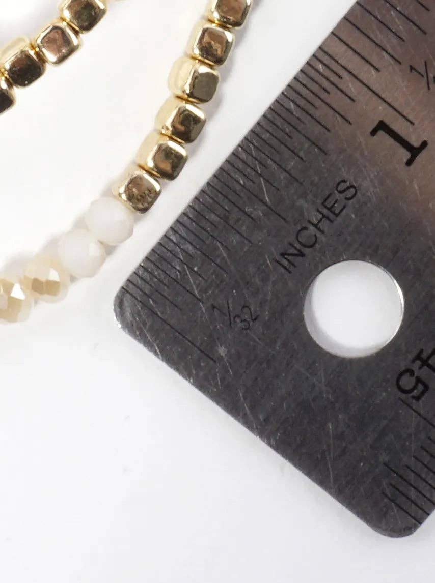 3PC-Set Square Metallic Glass Beads Bracelets