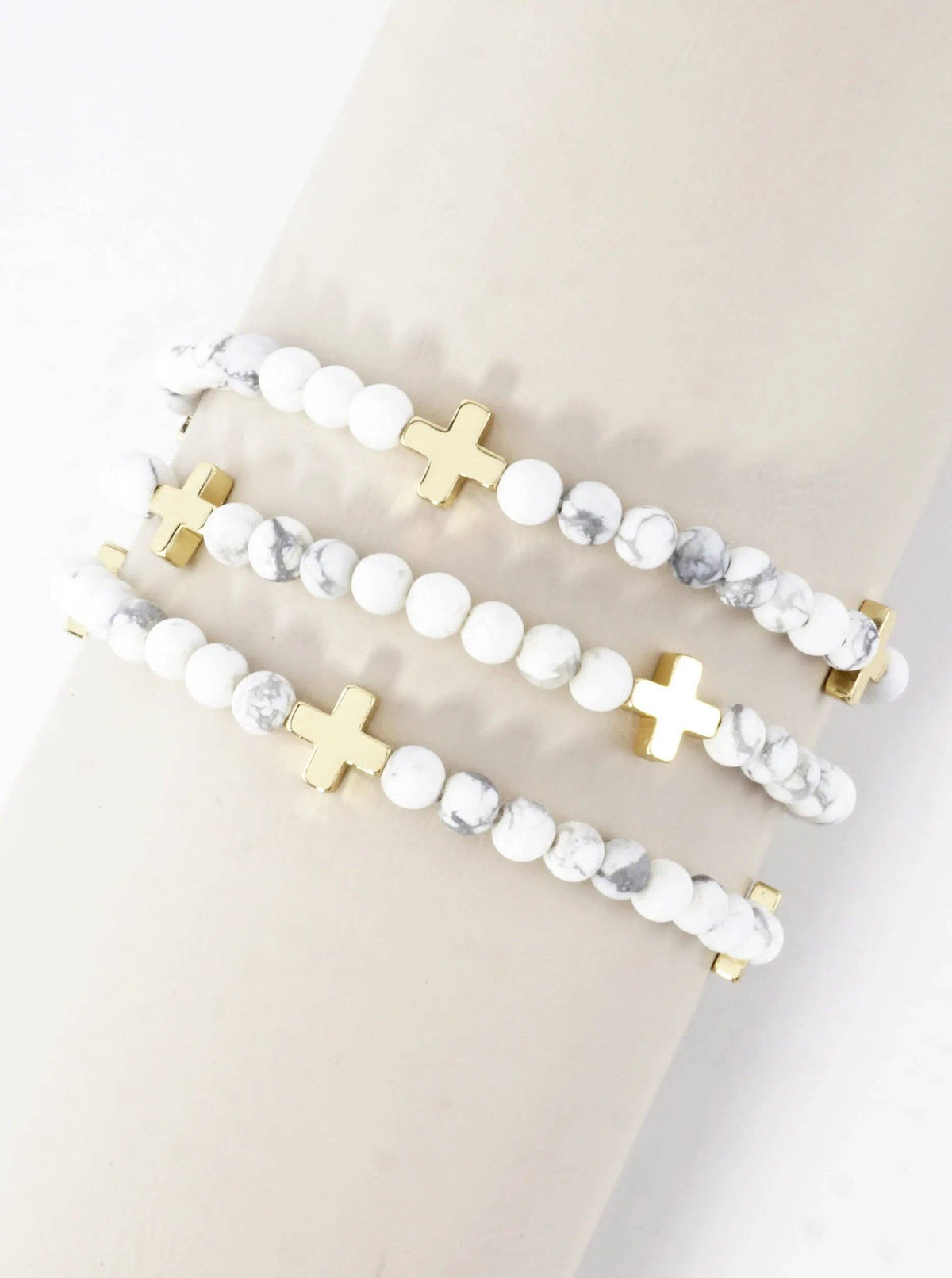 3PC-Set Genuine Stone Cross Stretch Bracelets